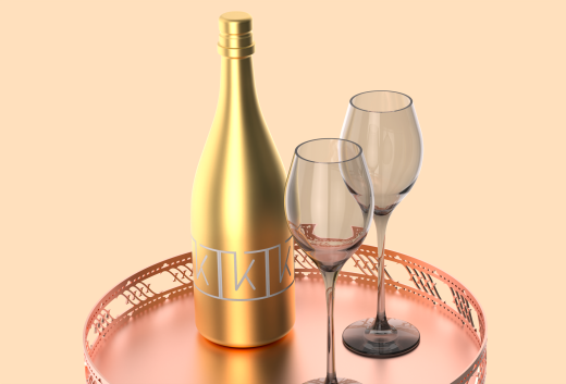 金属托盘上摆放着香槟酒瓶和酒杯缩略图